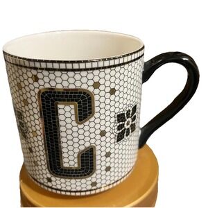 Anthropologie Gold Black Margot Mosaic Tile Letter C Initial Monogram Coffee Mug